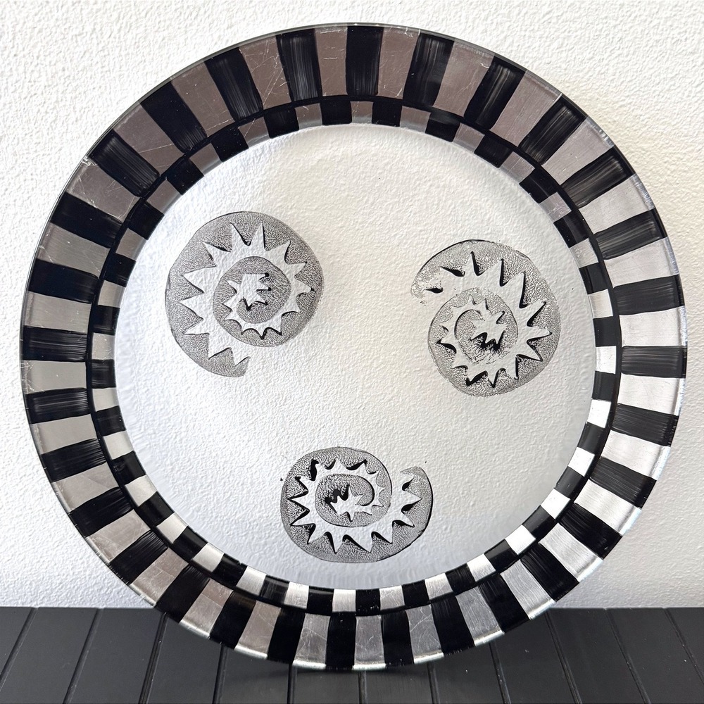 Vintage Arcoroc France Hand Painted Glass Plate 90s Maximalist Wall Art